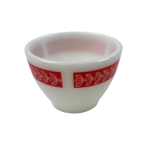 *3-Vtg Anchor Hocking Red Laurel Leaf Boullion Custard Cup Milk Glass Retro - Picture 2 of 4